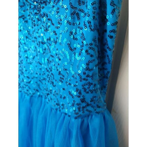 balera dancewear One Piece Lined Tulle Sequin Teal Straps Top. Size MC - Picture 4 of 12
